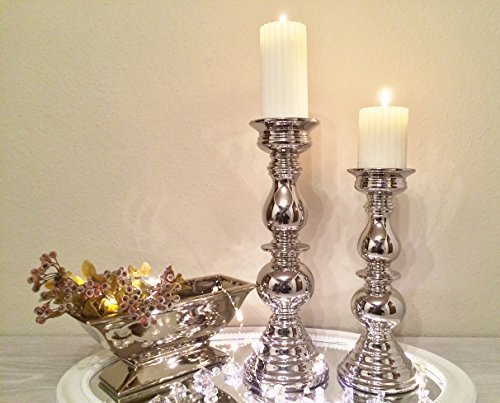 Kerzenleuchter ALADDIN Silber Kerzenständer Kerzen Deko Keramik Dekoration (Groß)