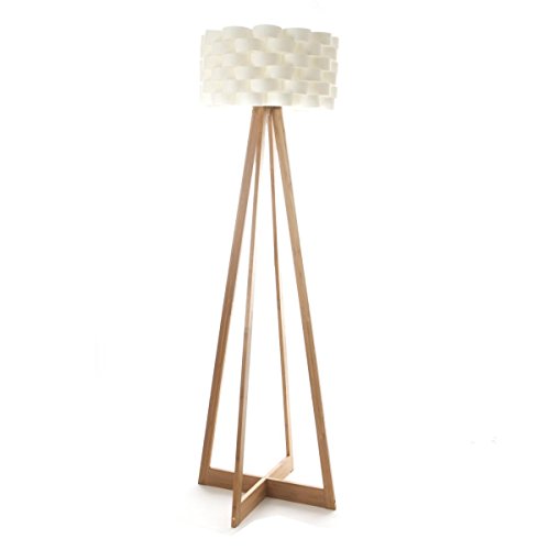 Stehleuchte im schlichten Stil - Fuß aus Bambus und geflochtener Lampenschirm im Fiberglas Design