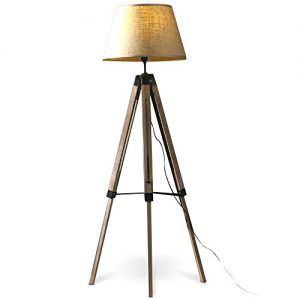 MOJO® Stehlampe Höhenverstellbar Stehleuchte Tripod Lampe Dreifuss (Schirm Beige, Beschläge Schwarz) mq-l63