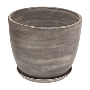 Keramik Keramiktopf Blumentopf Topf mit Untersetzer Übertopf D 305 mm grau