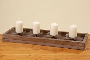 Kerzenständer mit Dorn, Kerzenleuchterschale Aura aus Fichte für 4 Kerzen, 1 Stück, ca. 53 cm x 17 cm x 6 cm