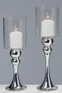 Windlicht, Kerzenständer auf Fuß mit Glasaufsatz Glammy 2er-Set, in silber, ca. 35 cm und 40 cm