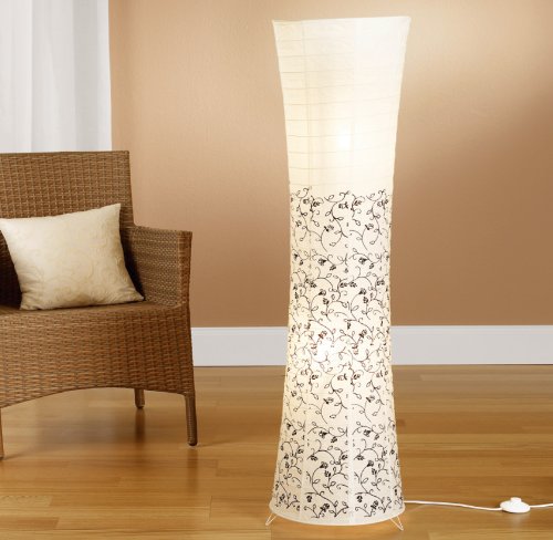 Reispapierlampe weiß in modernem Design mit floralem Muster 125 x 35cm Trango (Stehleuchte in weiß mit floralem Design TG1240)
