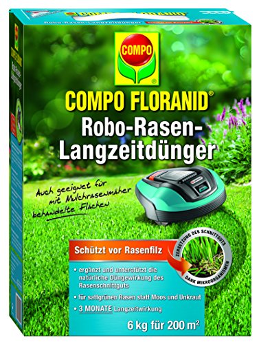 COMPO FLORANID® Rasen-Robo Langzeitdünger, auf den Mulchprozess abgestimmte Rasendüngung mit 3-monnatiger Langzeitwirkung, perfekte Düngung bei der Nutzung von Mährobotern, 6 kg für 200 m²