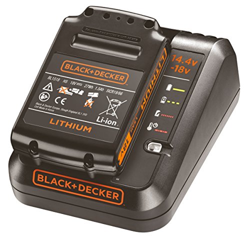 Black+Decker Starterkit, 1A Ladegerät (18V 1.5Ah Li-Ion Akku, LED-Ladezustandsanzeige, 4 Anzeigenmodi, Ladezeit (1.5, 2.0, 4.0Ah): ca. 90 / 120 / 240min, für das 18V-System, 14.4V kompatibel) BDC1A15
