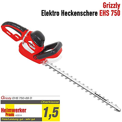 Grizzly Elektro Heckenschere EHS 750, 69 cm Messerlänge, 61 cm Schnittlänge, 750 W, 9-fach verstellbarer Drehgriff, robustes Metallgetriebe, mit Schnellstop-Bremsfunktion