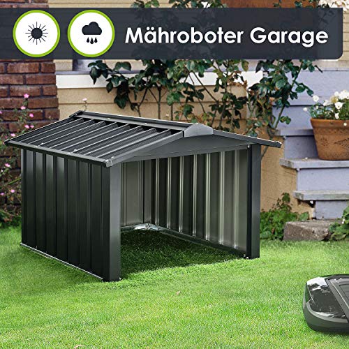 Juskys Metall Mähroboter Garage mit Satteldach - 86 × 98 × 63 cm - Sonnen- & Regenschutz für Rasenmäher - anthrazit - Rasenroboter Carport